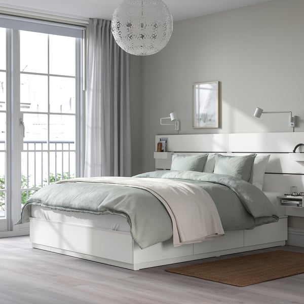NORDLI bed frame with storage and mattress, with headboard white/Åkrehamn medium firm, 140x200 cm