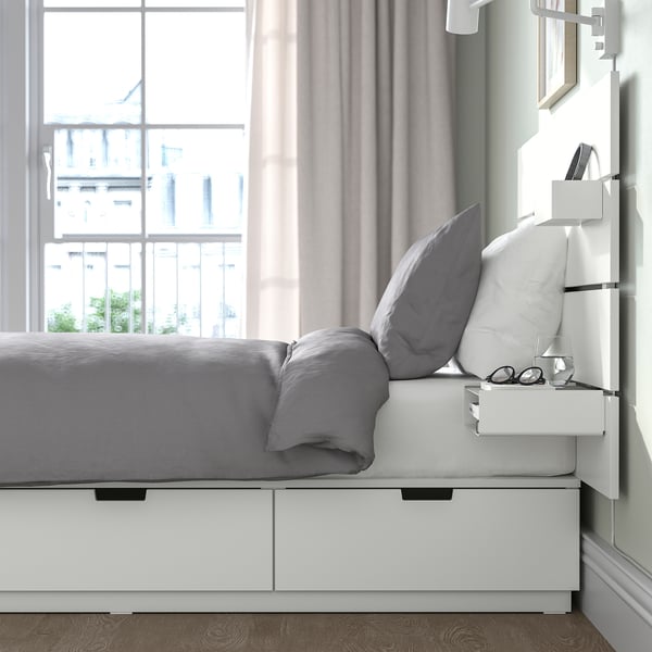 NORDLI - Bed frame/container/material, with extra-rigid white/Vågstranda headboard, , 90x200 cm
