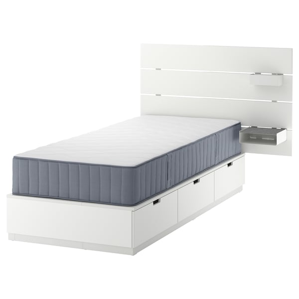 NORDLI bed frame with storage and mattress, with headboard white/Vågstranda firm, 90x200 cm