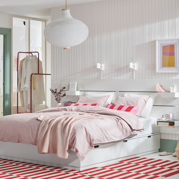 NORDLI bed frame with storage and mattress, with headboard white/Valevåg extra firm, 160x200 cm
