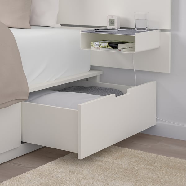 NORDLI bed frame with storage and mattress, with headboard white/Valevåg firm, 90x200 cm