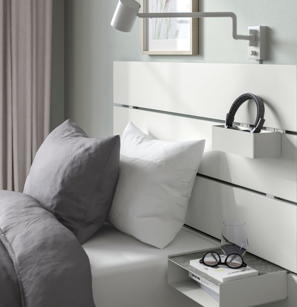 NORDLI bed frame with storage and mattress, with headboard white/Valevåg firm, 90x200 cm