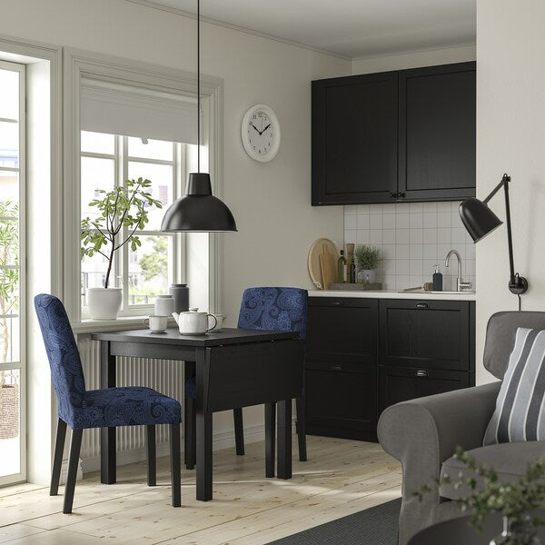 NORDVIKEN / BERGMUND - Table and 2 chairs, black/Kvillsfors dark blue/black,74/104 cm