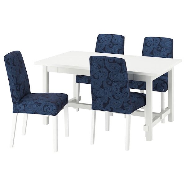 NORDVIKEN / BERGMUND - Table and 4 chairs, white/Kvillsfors dark blue/white,152/223 cm