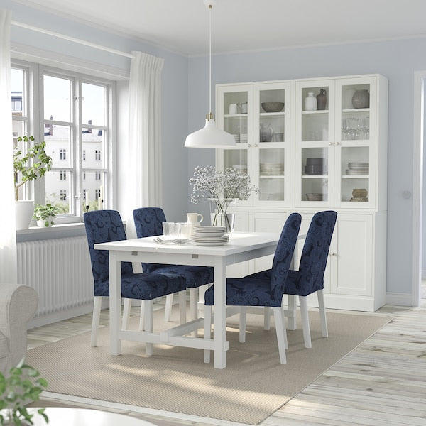 NORDVIKEN / BERGMUND - Table and 4 chairs, white/Kvillsfors dark blue/white,152/223 cm