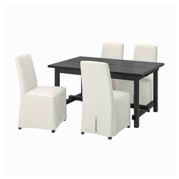 NORDVIKEN / BERGMUND table and 4 chairs, black/Inseros white/black, 152/223 cm