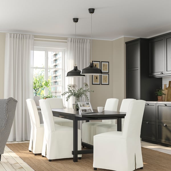 NORDVIKEN / BERGMUND table and 4 chairs, black/Inseros white/black, 152/223 cm