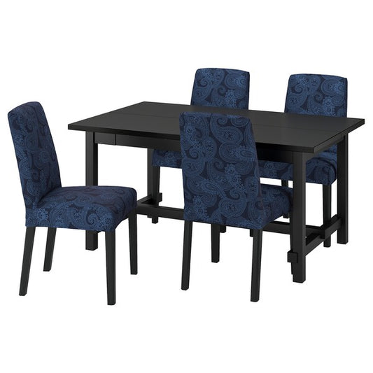 NORDVIKEN / BERGMUND - Table and 4 chairs, black/Kvillsfors dark blue/black,152/223 cm