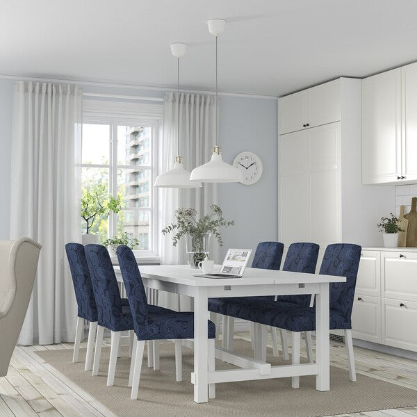 NORDVIKEN / BERGMUND - Table and 6 chairs, white/Kvillsfors dark blue/white,210/289 cm