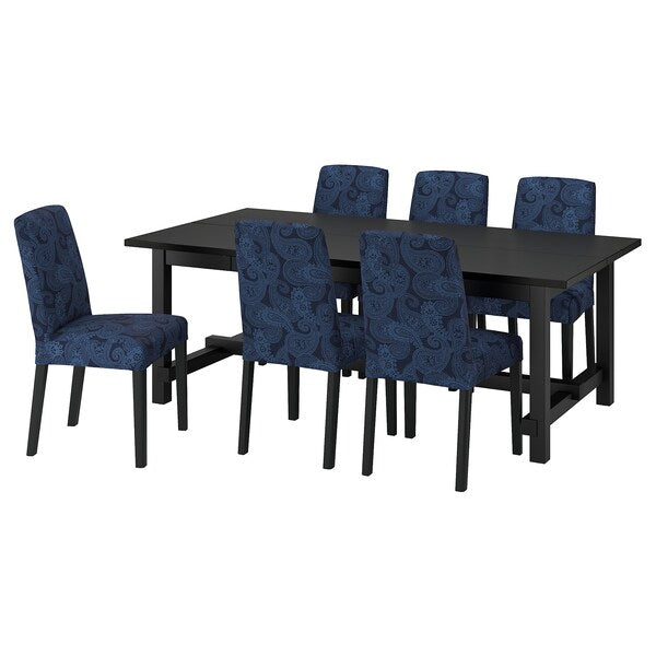 NORDVIKEN / BERGMUND - Table and 6 chairs, black/Kvillsfors dark blue/black,210/289 cm