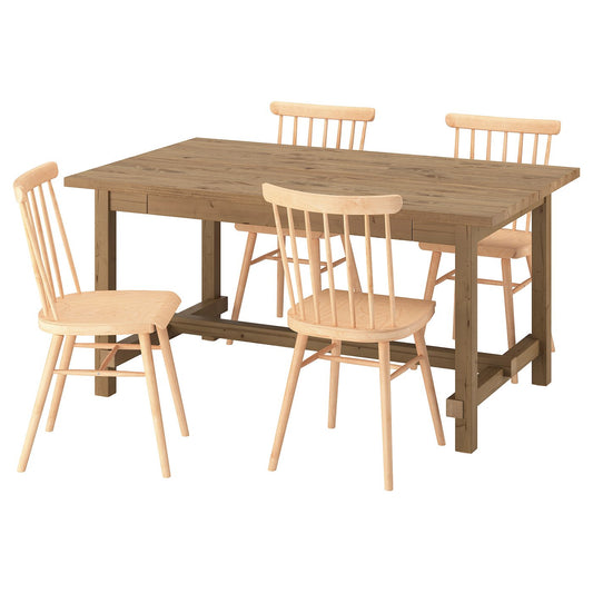 NORDVIKEN / HÖGVED table and 4 chairs, antique stain/birch veneer, 152/223 cm
