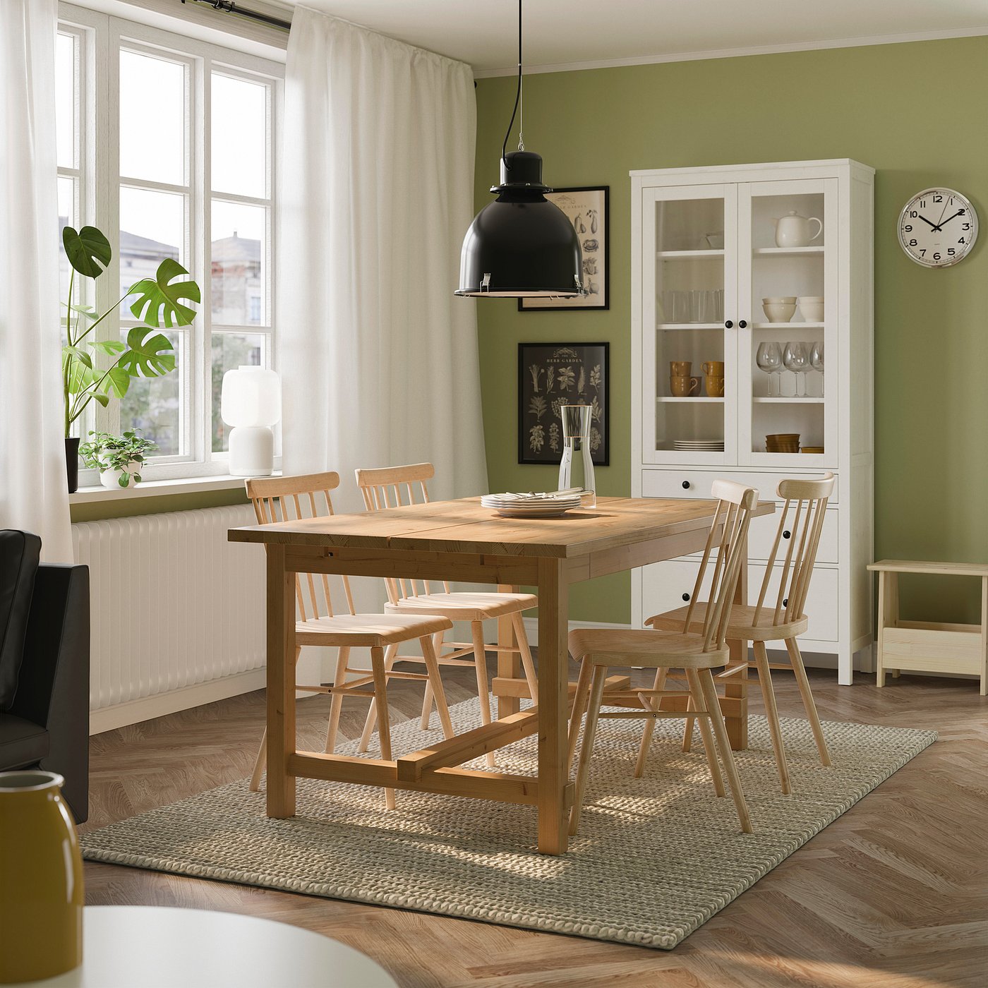 NORDVIKEN / HÖGVED table and 4 chairs, antique stain/birch veneer, 152/223 cm