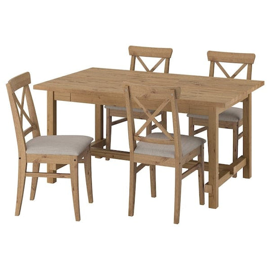 Ikea NORDVIKEN / INGOLF - Table and 4 chairs, mordant antique/grey-beige Nolhaga mordant antique,152/223 cm