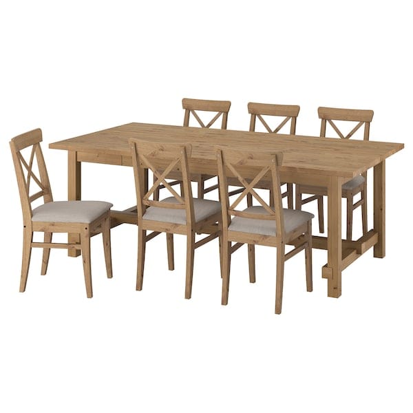 NORDVIKEN / INGOLF - Table and 6 chairs, mordant antique/grey-beige Nolhaga mordant antique,210/289 cm