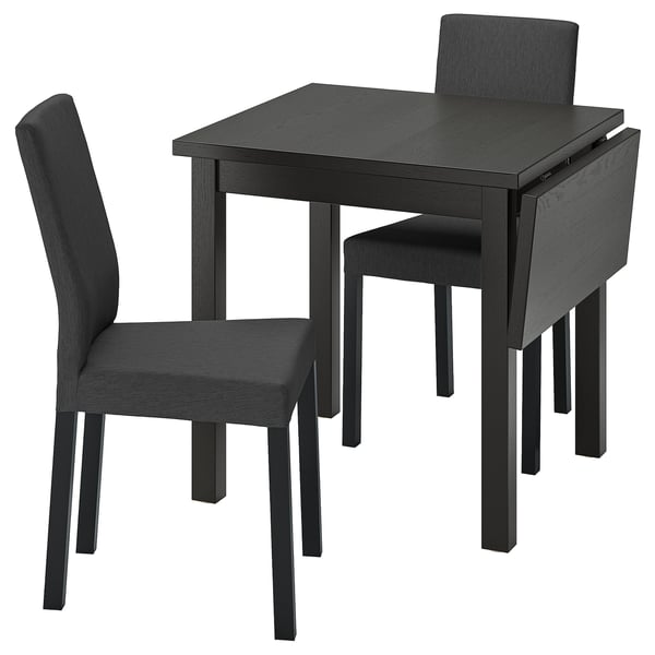 NORDVIKEN / KÄTTIL table and 2 chairs, black/Knisa dark grey, 74/104x74 cm