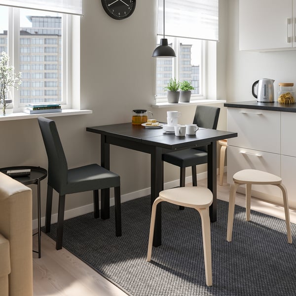 NORDVIKEN / KÄTTIL table and 2 chairs, black/Knisa dark grey, 74/104x74 cm