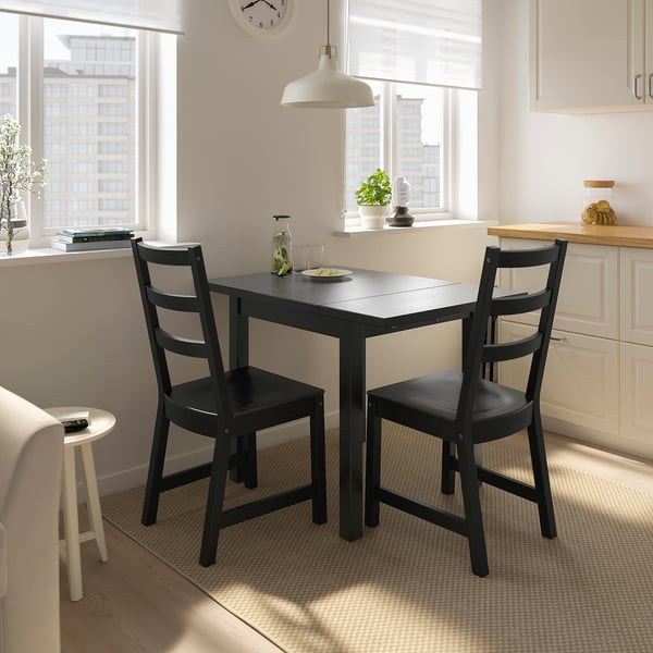 NORDVIKEN / NORDVIKEN table and 2 chairs, black/black, 74/104x74 cm