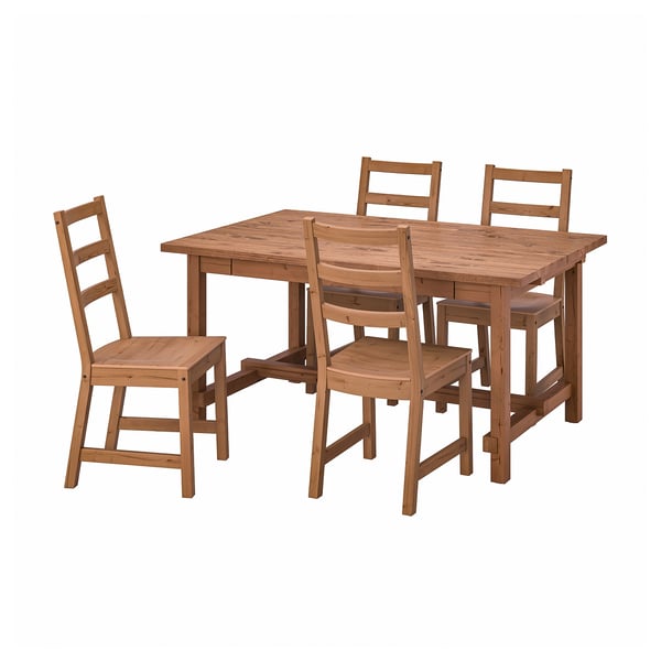 NORDVIKEN / NORDVIKEN table and 4 chairs, antique stain/antique stain, 152/223x95 cm