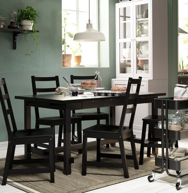 NORDVIKEN / NORDVIKEN table and 4 chairs, black/black, 152/223x95 cm