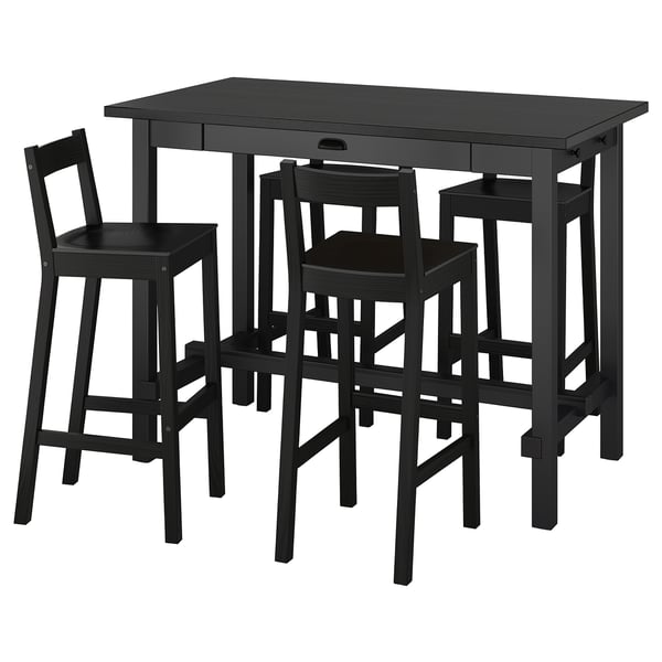 NORDVIKEN / NORDVIKEN Table and 4 bar stools - black/black ,
