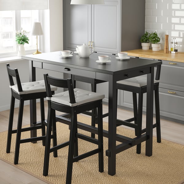 NORDVIKEN / NORDVIKEN Table and 4 bar stools - black/black ,