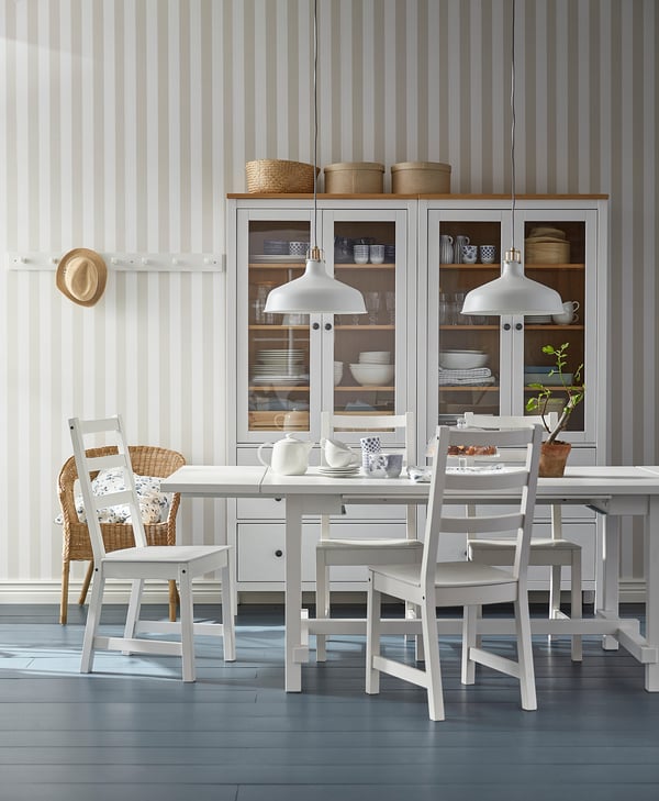 NORDVIKEN / NORDVIKEN table and 6 chairs, white/white, 210/289x105 cm