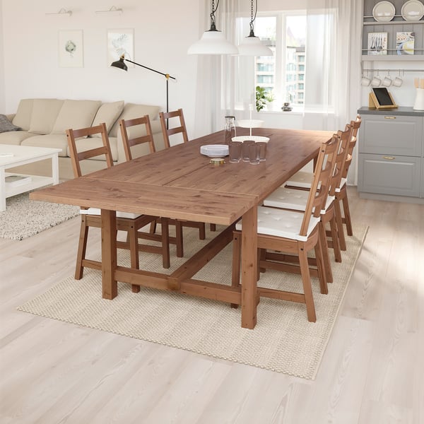 NORDVIKEN / NORDVIKEN table and 6 chairs, antique stain/antique stain, 210/289x105 cm