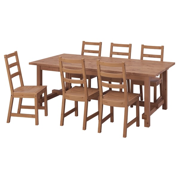 NORDVIKEN / NORDVIKEN table and 6 chairs, antique stain/antique stain, 210/289x105 cm