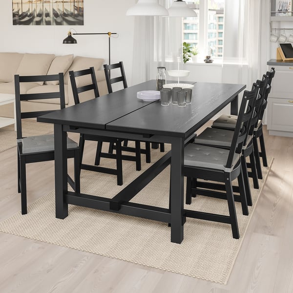 NORDVIKEN / NORDVIKEN table and 6 chairs, black/black, 210/289x105 cm