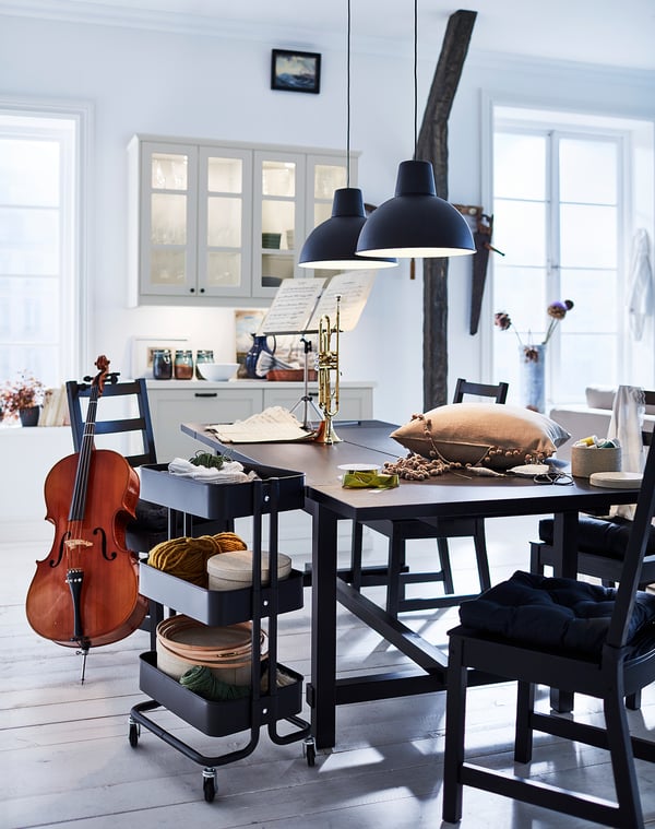 NORDVIKEN / NORDVIKEN table and 6 chairs, black/black, 210/289x105 cm