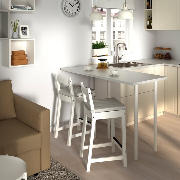 NORDVIKEN bar stool with backrest, counter height/white, 62 cm