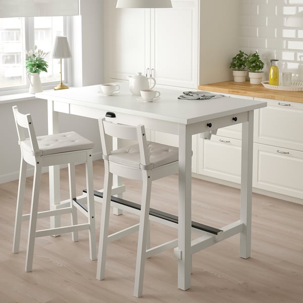 NORDVIKEN bar stool with backrest, white, 75 cm