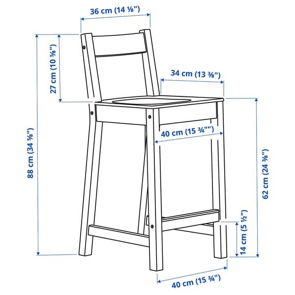 NORDVIKEN - NORDVIKEN Bar stool with backrest, counter height/white, 62 cm