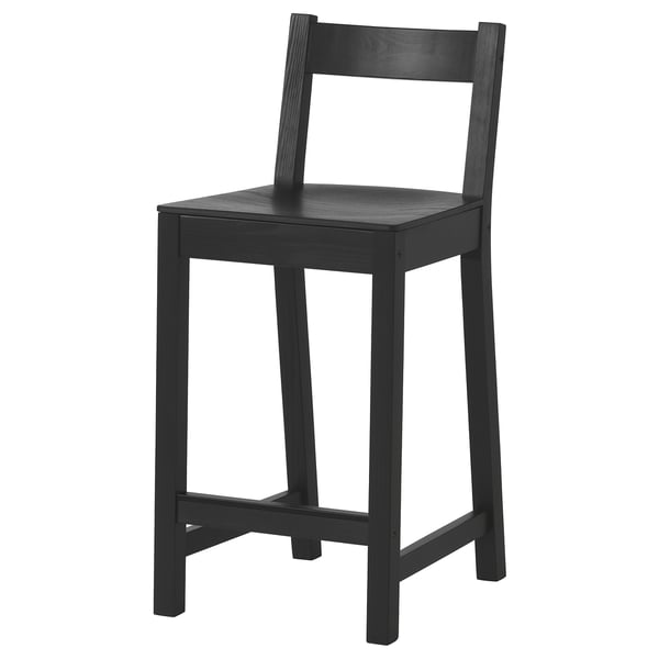 NORDVIKEN bar stool with backrest, counter height/black, 62 cm
