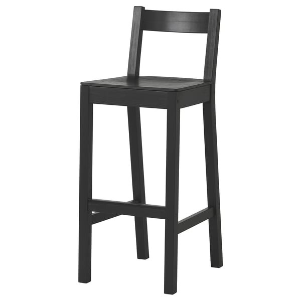 NORDVIKEN bar stool with backrest, black, 75 cm