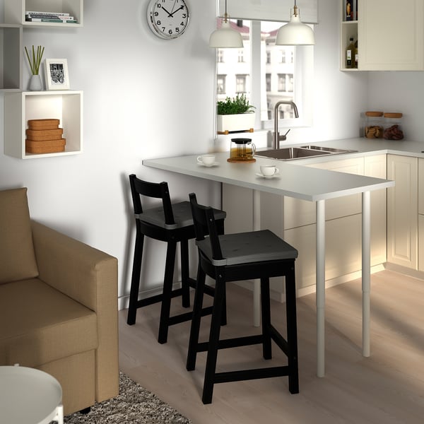 NORDVIKEN - NORDVIKEN Bar stool with backrest, black, 62 cm
