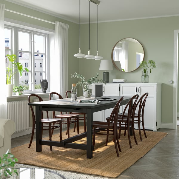 NORDVIKEN / SKOGSBO table and 6 chairs, black/dark brown, 210/289 cm