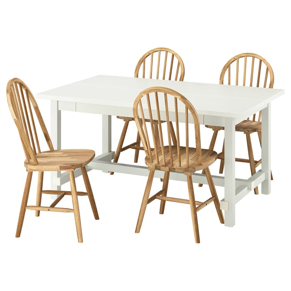 NORDVIKEN / SKOGSTA table and 4 chairs, white/acacia, 152/223 cm