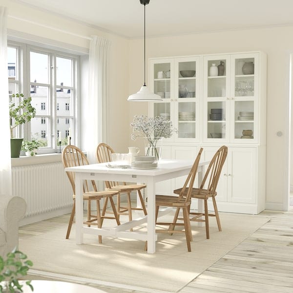 Ikea NORDVIKEN / SKOGSTA - Table and 4 chairs, white/acacia, 152/223 cm