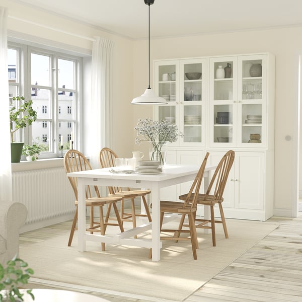 NORDVIKEN / SKOGSTA table and 4 chairs, white/acacia, 152/223 cm