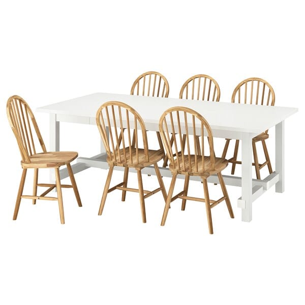 Ikea NORDVIKEN / SKOGSTA - Table and 6 chairs, white/acacia,210/289 cm
