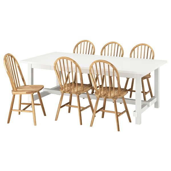 NORDVIKEN / SKOGSTA - Table and 6 chairs, white/acacia,210/289 cm