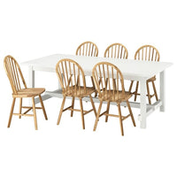 NORDVIKEN / SKOGSTA table and 6 chairs, white/acacia, 210/289 cm