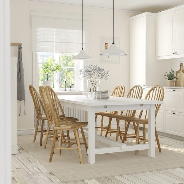 Ikea NORDVIKEN / SKOGSTA - Table and 6 chairs, white/acacia,210/289 cm