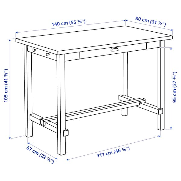 NORDVIKEN - Bar table, white, 140x80x105 cm