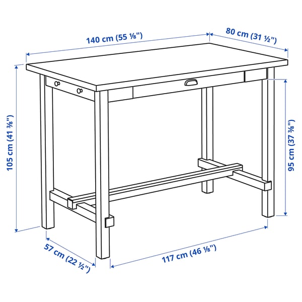 NORDVIKEN bar table, white, 140x80x105 cm