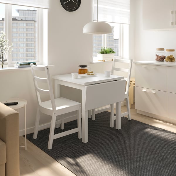 NORDVIKEN drop-leaf table, white, 74/104x74 cm