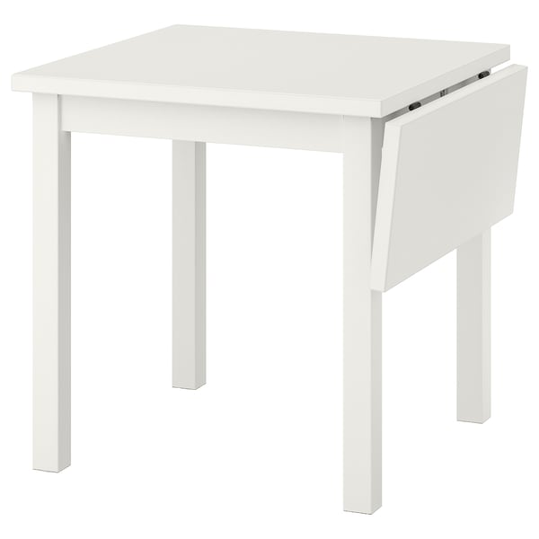 NORDVIKEN drop-leaf table, white, 74/104x74 cm