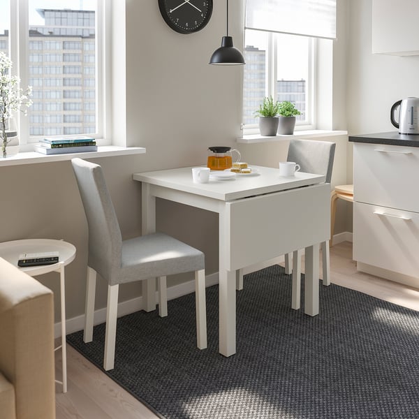NORDVIKEN drop-leaf table, white, 74/104x74 cm