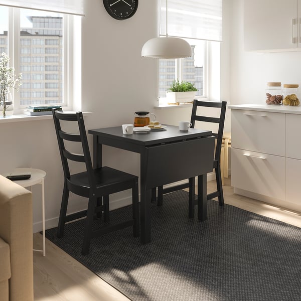 NORDVIKEN drop-leaf table, black, 74/104x74 cm